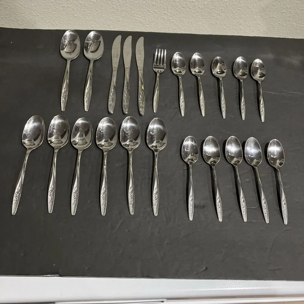 Superior RADIANT ROSE Set Of 22 Flatware USA Stainless Steel Set Vintage MCM